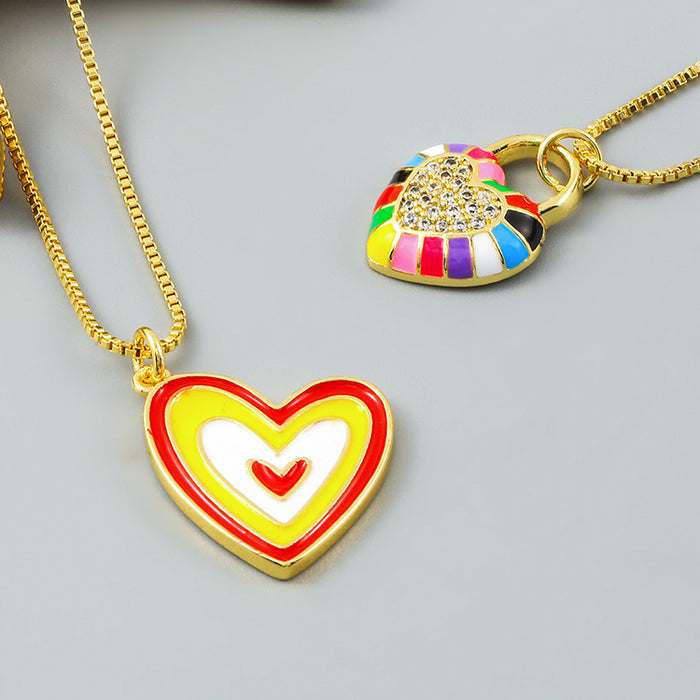 Wholesale Colorful Accessories Brass Gold Plated Micro Set Zircon Heart Necklace JDC-NE-JingY004