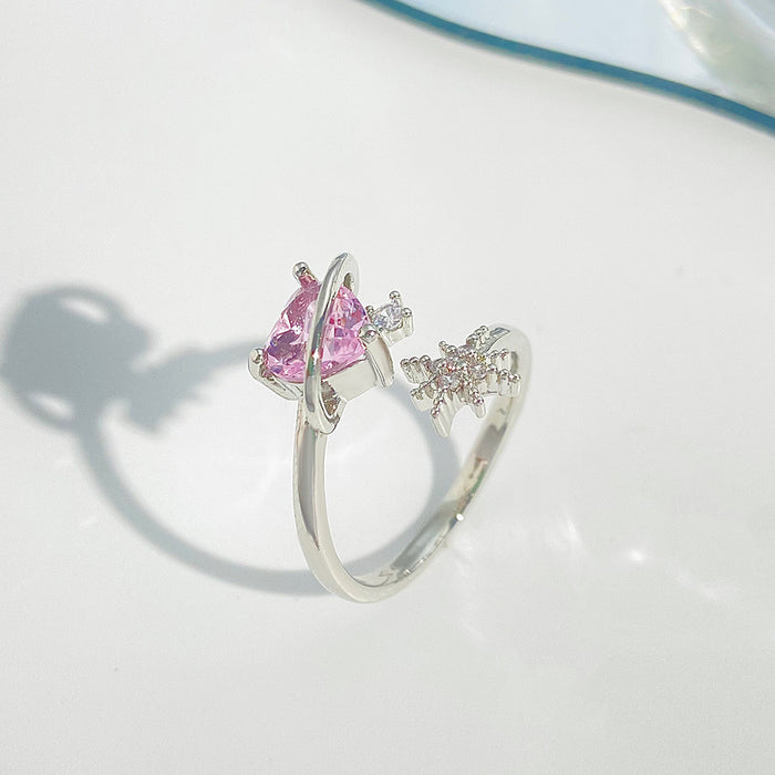 Wholesale Ring Alloy Cute Pink Heart Open Ring JDC-RS-KAN003