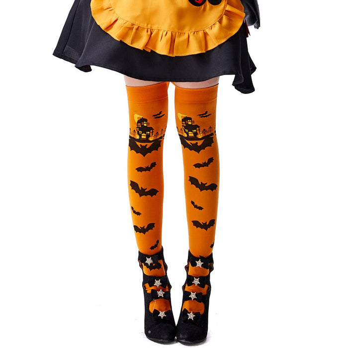 Calcetines al por mayor Polyester Halloween Patrón de murciélagos de vampiros para adultos sobre medias de rodilla JDC-SK-PINS001