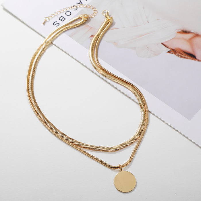 Wholesale Necklace Copper Round Plate Gold Snake Chain Clavicle Chain JDC-NE-ZhuJ018