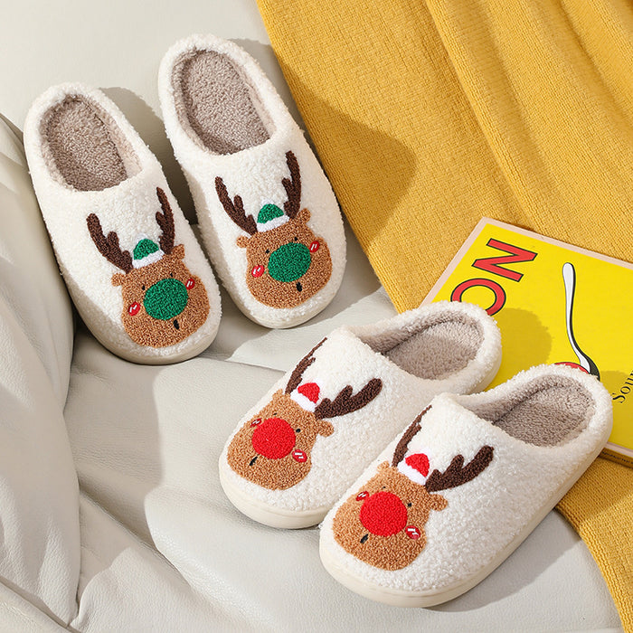 Wholesale Christmas Elk Plush Cotton Slippers MOQ≥2 JDC-SP-MMD003