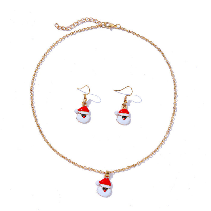 Wholesale Earrings Alloy Enamel Christmas Santa Claus Necklace Set MOQ≥2 JDC-ES-HaoBiao007