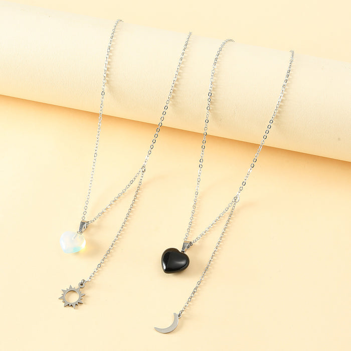 Wholesale Personality Stainless Steel Sun Moon Friendship Card Necklace Heart Shaped Natural Stone JDC-NE-LanT001