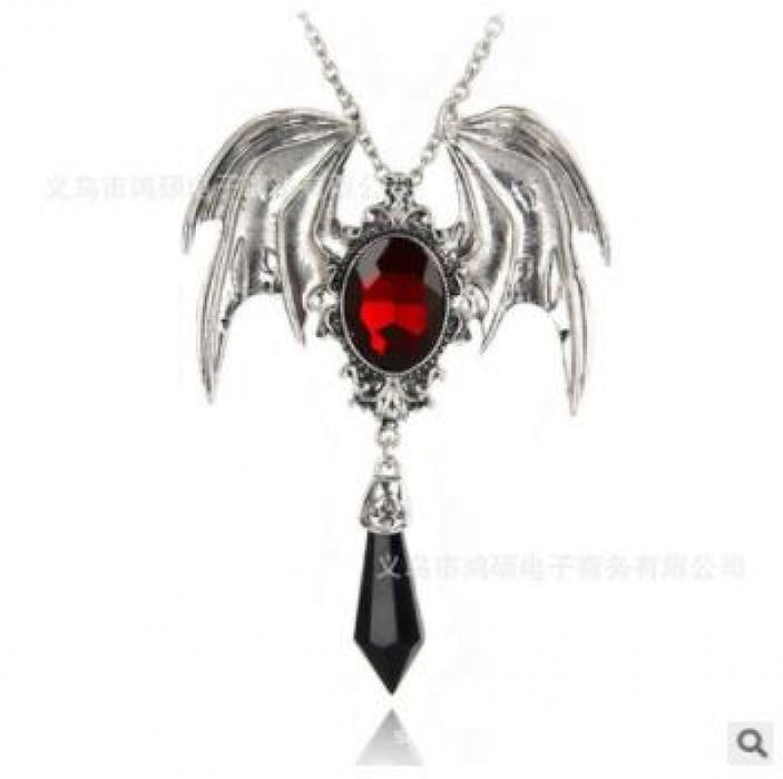 Wholesale necklace alloy halloween vintage victorian bat wings sapphire MOQ≥2 JDC-NE-Fhong019