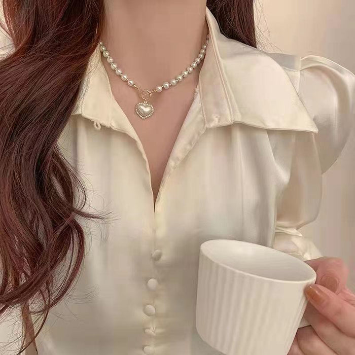 Wholesale alloy necklace temperament imitation pearl love necklace JDC-NE-qianpin001