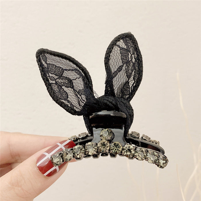 Wholesale Lace Rabbit Ear Grab Clip Rhinestone Hair Clip JDC-HC-Donghui003