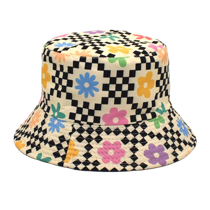 Wholesale hat fabric bucket hat cute colorful chrysanthemum print pot hat MOQ≥2 JDC-FH-ShunMa008