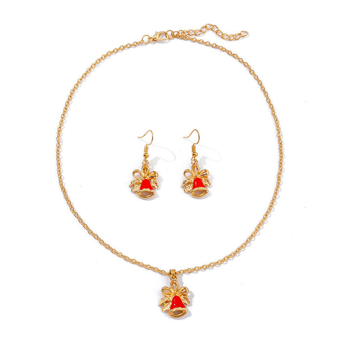 Wholesale Earring Alloy Enamel Christmas Bell Bow Necklace Set MOQ≥2 JDC-ES-HaoBiao014