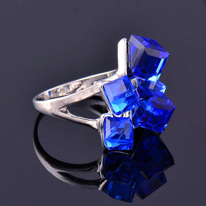 Wholesale Ring Alloy Blue Color Cubic Zircon JDC-RS-KMeng001