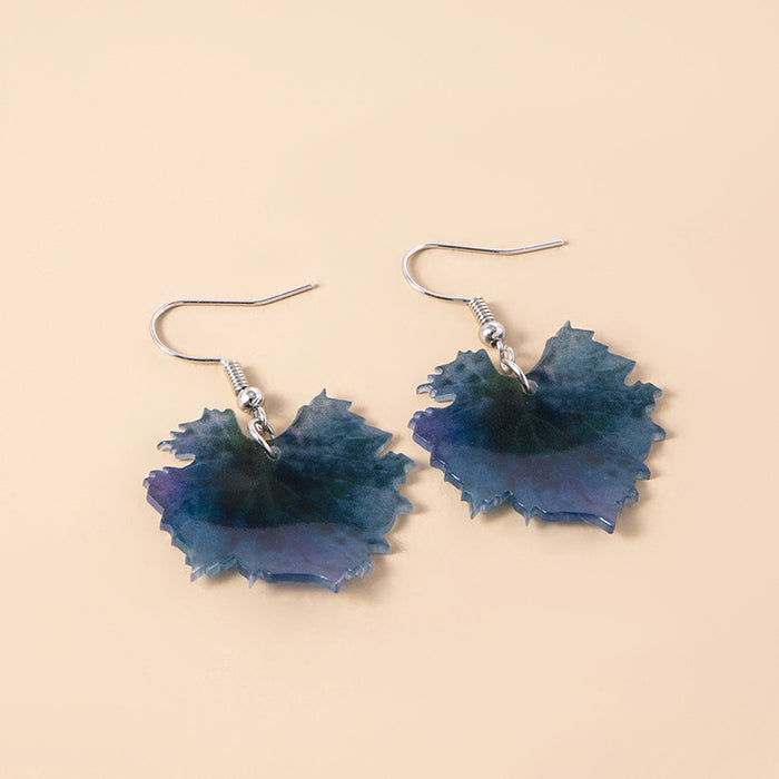 Wholesale Grape Leaf Purple Heart Acrylic Earrings MOQ≥2 JDC-ES-Fangt019