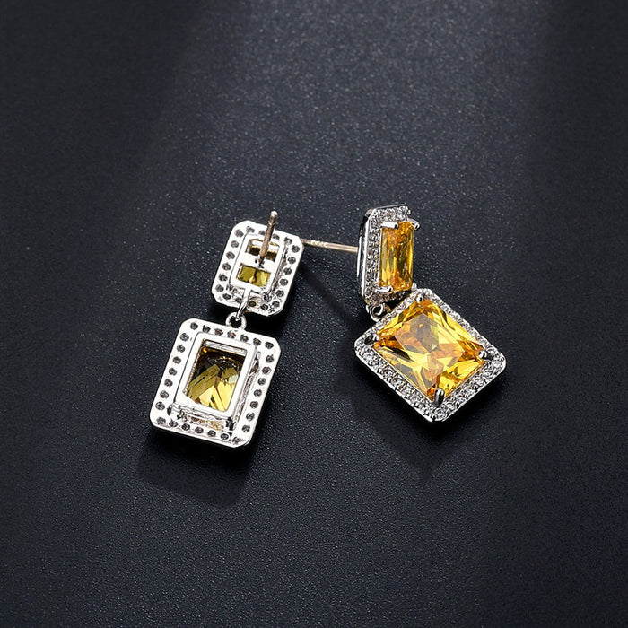 Wholesale Earrings Alloy Artificial Gemstone Yellow Square JDC-ES-JYS024