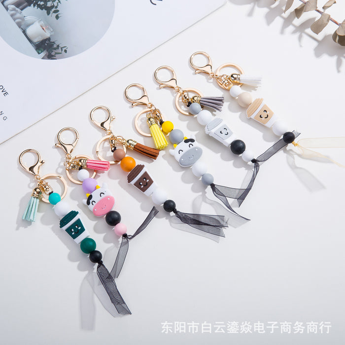 Wholesale Keychains Silicone Tassels Cows Small Animals Bags JDC-KC-YLY002