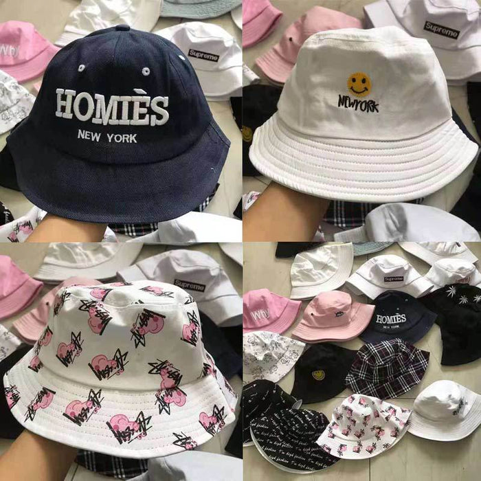 Wholesale random 100pcs cotton fisherman hat letter embroidered sunscreen sunshade hat JDC-FH-CCan001