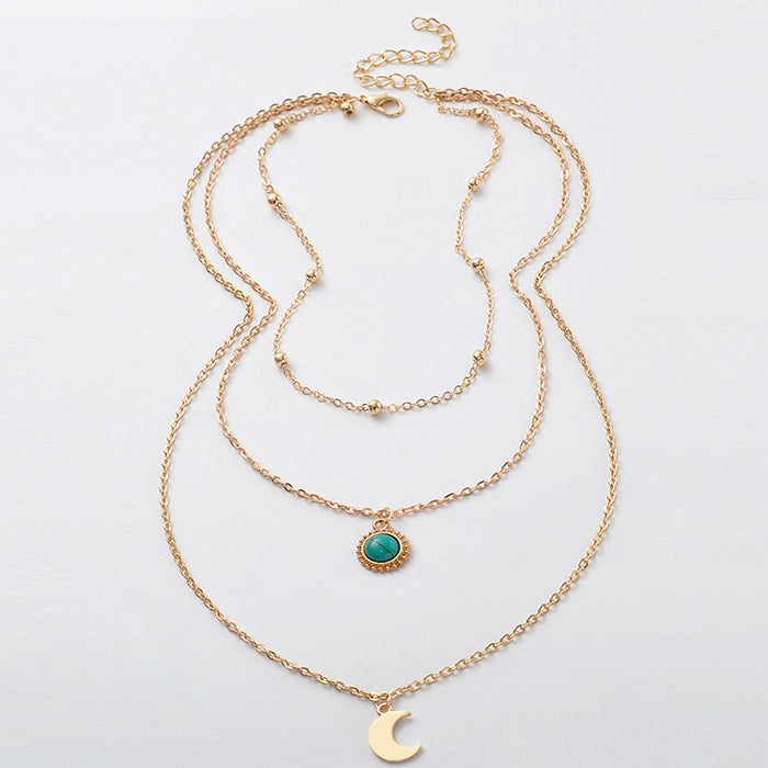 Wholesale retro turquoise pendant necklace niche design light luxury multi-layer JDC-NE-ZuanL002