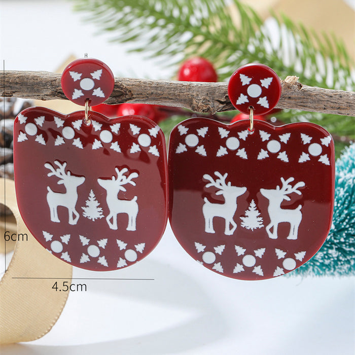 Wholesale Earrings Acrylic Printed Fawn and Snowflakes JDC-ES-ABL003