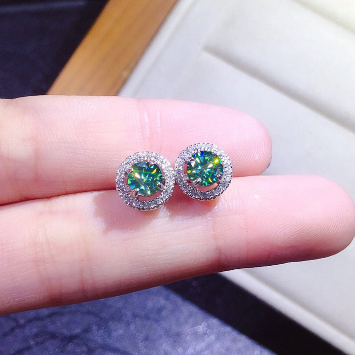 Wholesale Earrings Copper Super Flash Blue Green Zircon Stud Earrings MOQ≥2 JDC-ES-PREMCAOS015