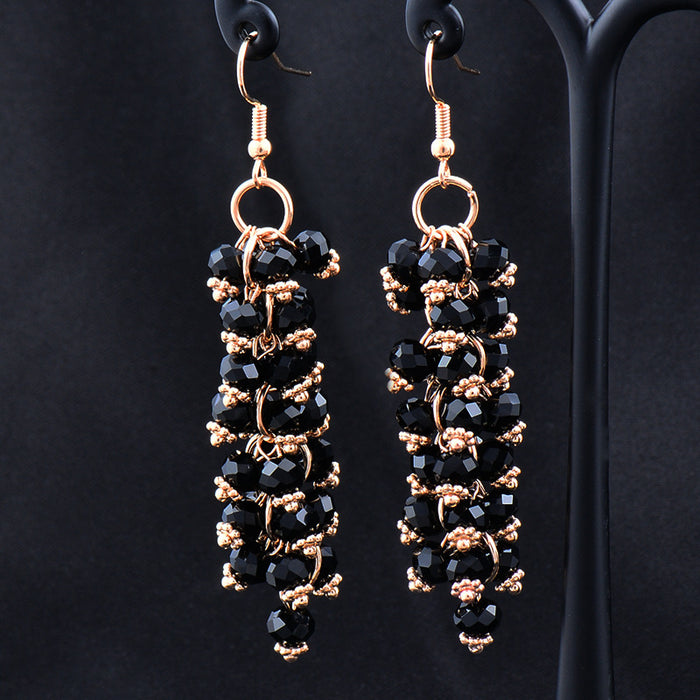 Wholesale Earrings Copper Gold Plated Rhinestones Beaded Tassel MOQ≥2 JDC-ES-KMeng001