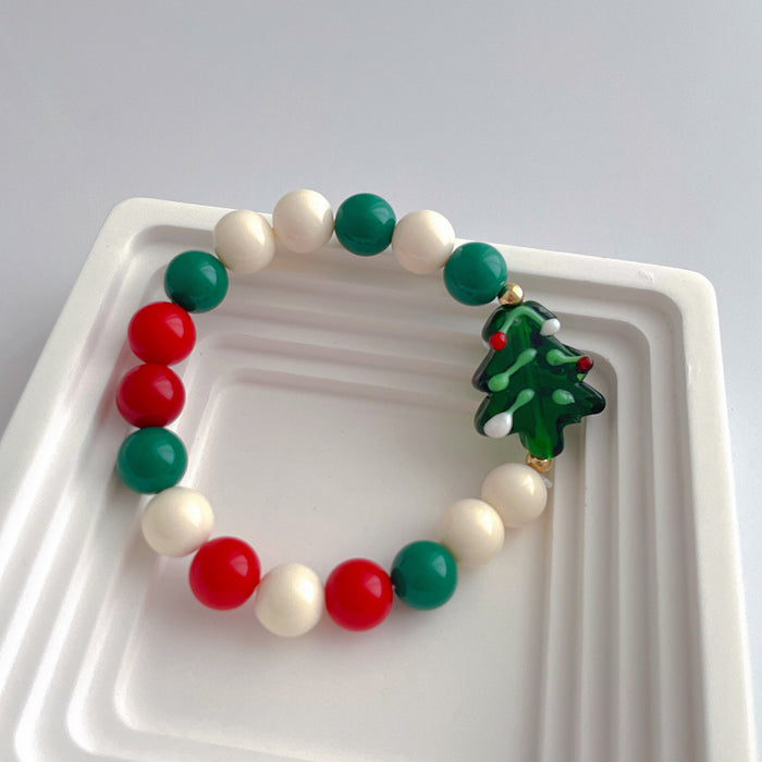 Wholesale Bracelet Mixed Material Colorful Pearl Glass Christmas Tree Splicing JDC-BT-ZF001