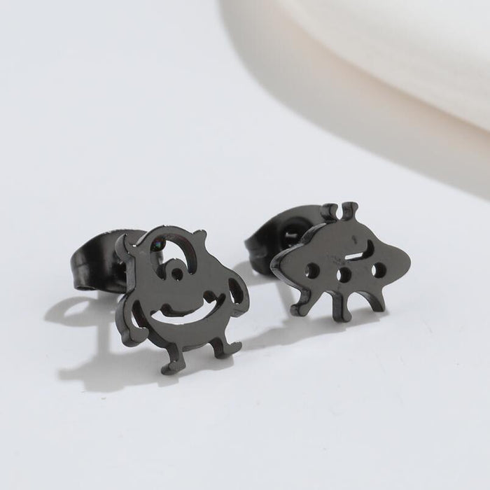 Wholesale Earrings Titanium Steel Asymmetric Alien Cartoon Cute Stud Earrings JDC-ES-JS005