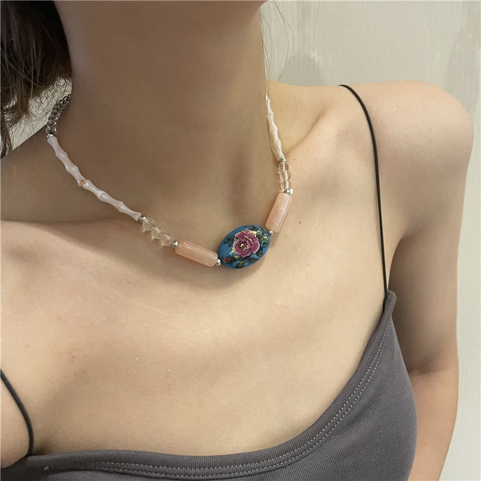 Wholesale Pearl Acrylic Painted Stone Crystal Beaded Necklace MOQ≥2 JDC-NE-YQ003