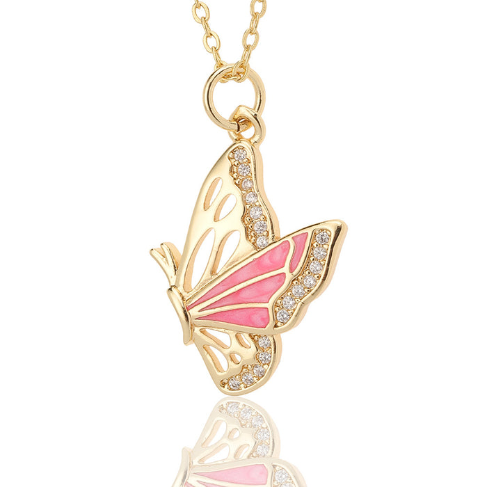 Wholesale Jewelry Drop Oil Painted Butterfly Pendant Necklace JDC-NE-HX017