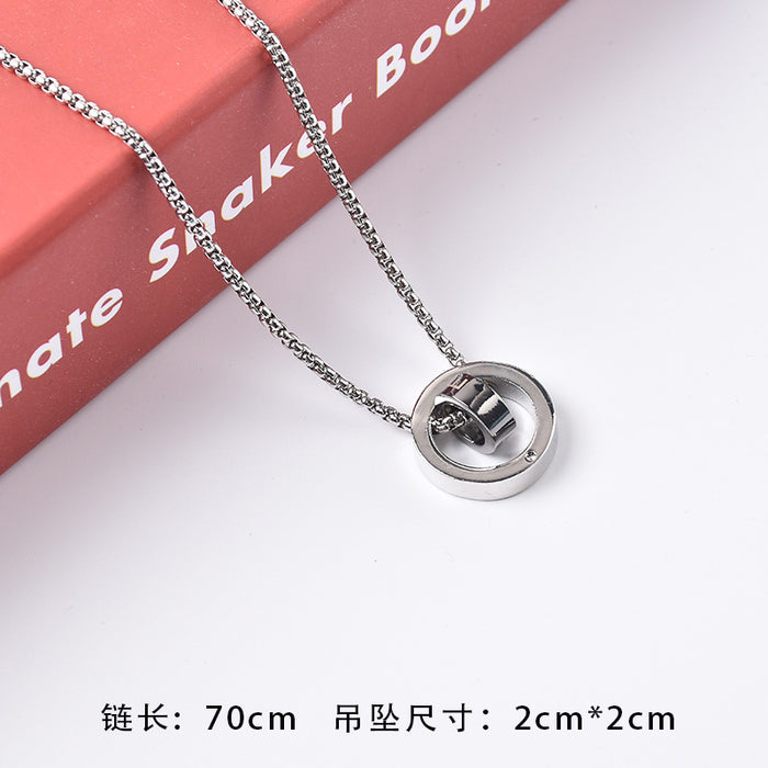 Collares al por mayor Titanium Steel Fashion Love Ring Double Ring JDC-Ne-Jiam002