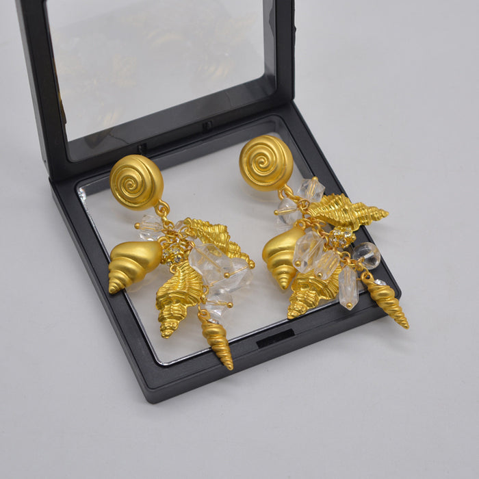 Wholesale Earrings S925 Silver Needle Conch Fringe Crystal Vintage Baroque Long MOQ≥2 JDC-ES-PREMNT006