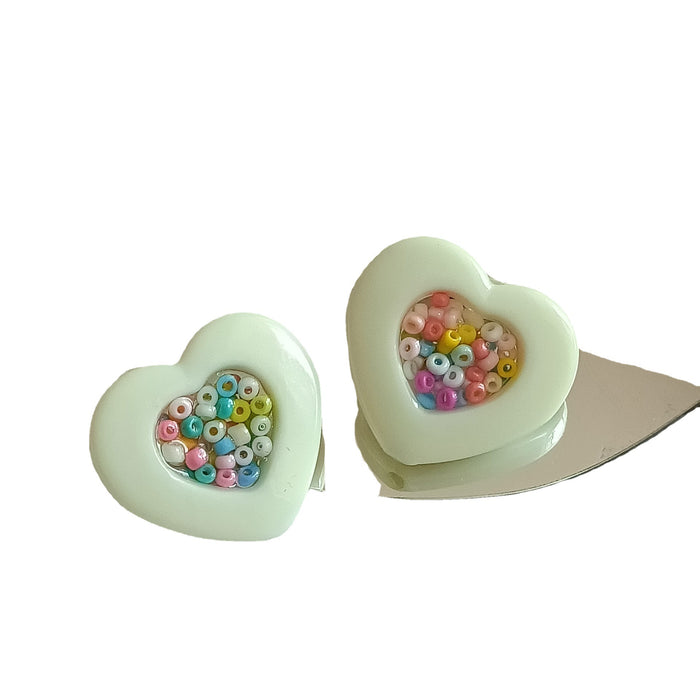 Wholesale acrylic heart earrings with rice beads JDC-ES-MISUI005