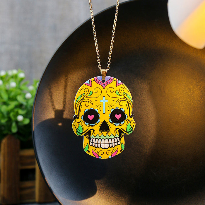Wholesale Necklace Acrylic Halloween Skull Cross MOQ≥2 JDC-NE-Momo003