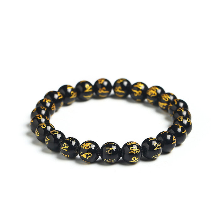 Bracelet noir en gros Agate Perles Lettrage Single Circle JDC-BT-JINGD011