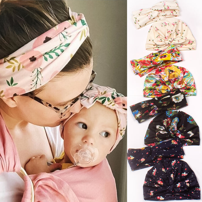 Wholesale mother baby suit printed cross hairband love printed sweatband JDC-HD-ML029