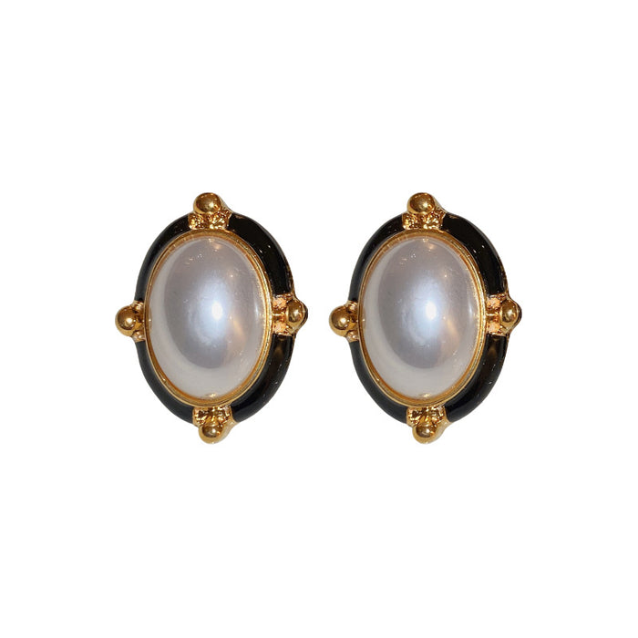 Wholesale Earrings Alloy Enamel Pearl Geometric Oval JDC-ES-BY335