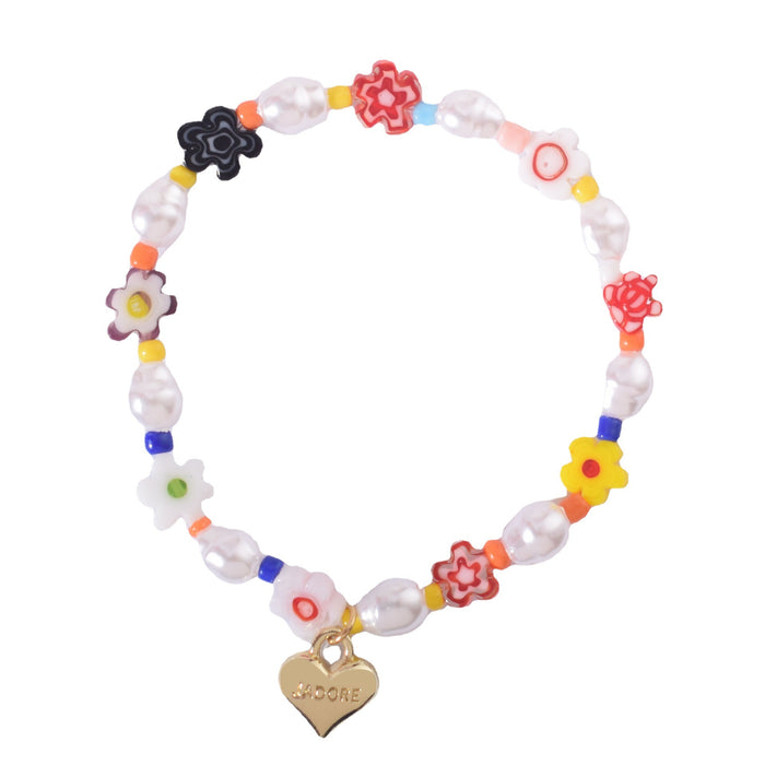 Bracelet de fleur de perle de verre en gros bracelet de riz coloré