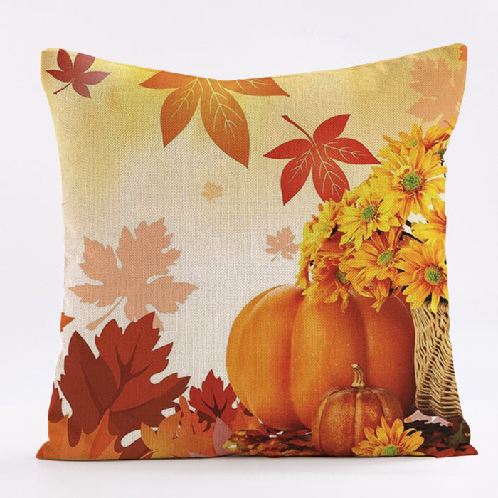 Wholesale Pillowcase Thanksgiving Pumpkin Maple Leaf Linen MOQ≥2 JDC-PW-Dongmao003