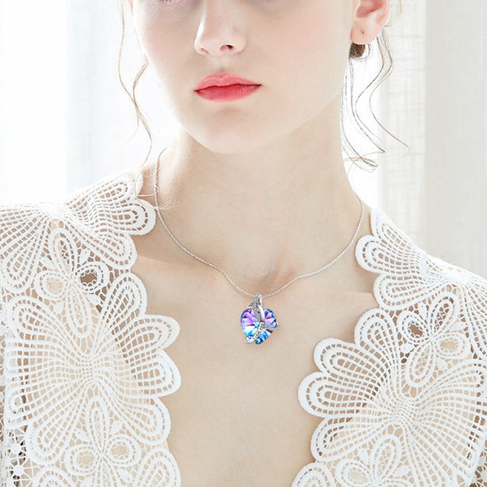 Wholesale Alloy Fashion Love Powder Plel Crystal Necklace Crystal Pendant MOQ≥2 JDC-NE-XunO019