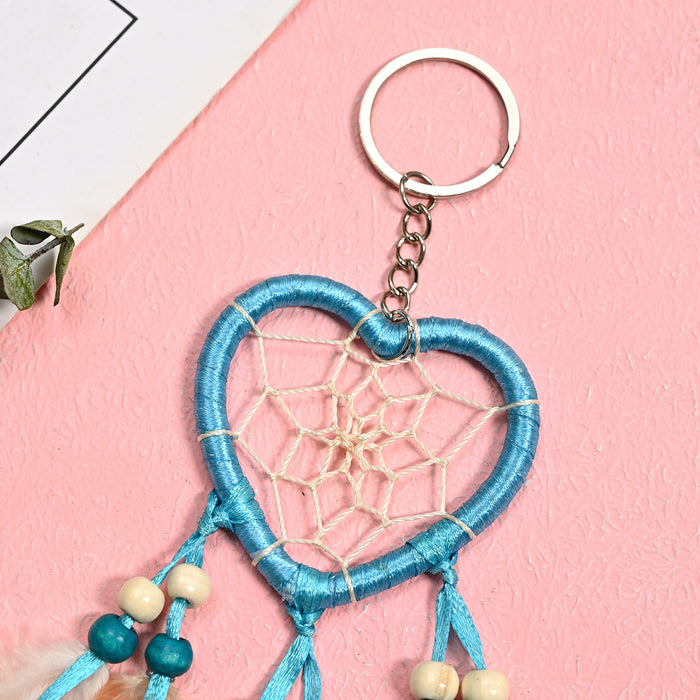 Wholesale Love Iron Ring Feather Beads Silk Thread Dreamcatcher Keychain MOQ≥2 JDC-KC-JunX001
