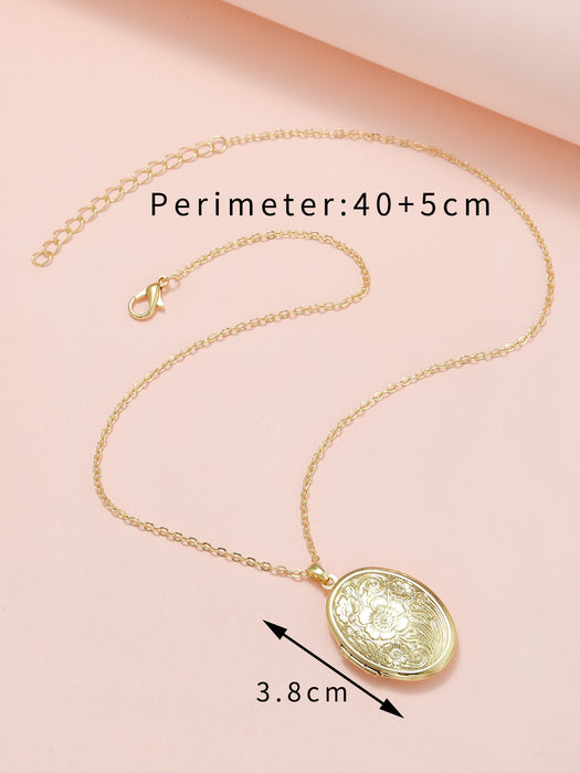 Wholesale Necklace Copper DIY Accessories Photo Box Oval Engraved Pattern MOQ≥2 JDC-NE-YunC004