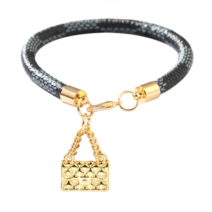 Wholesale Fashion Real Gold Plated PU Leather Plaid Bracelet (F) JDC-BT-QiN006