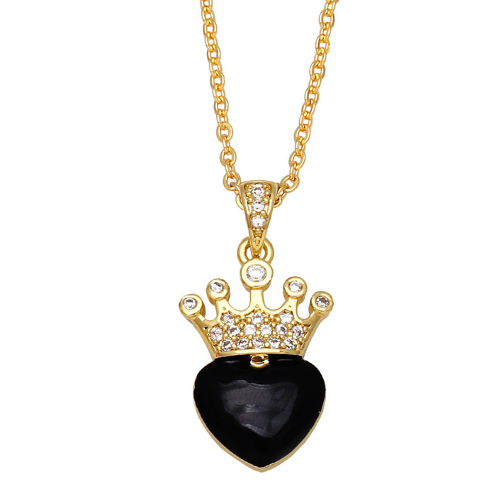 Wholesale Necklace Copper Plated 18K Gold Zircon Crown Heart Shape JDC-PREMAS-NE-007