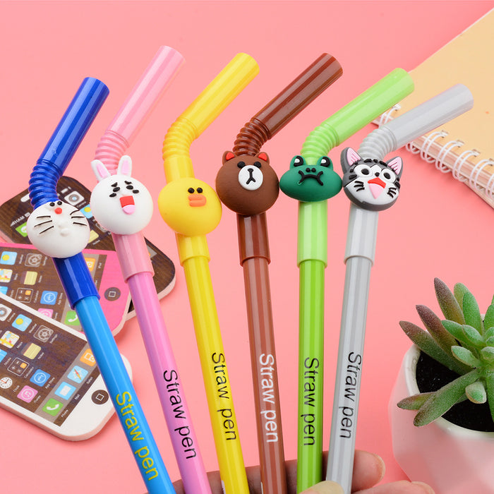 Wholesale Cartoon Drinking Straw Shaped Plastic Ballpoint Pen MOQ≥2 JDC-BP-XHZ010