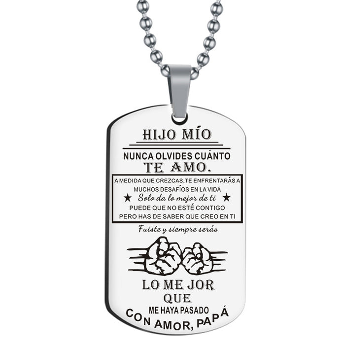 Journ de la fête des pères fils espagnol fils en acier inoxydable Collier de marque militaire de marque MOQ ≥2 JDC-KC-HUH002