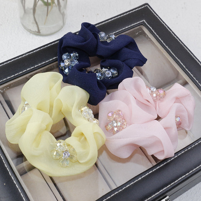 Wholesale Hair Scrunchies Gauze Premium Sense Beautiful Crystal Beads Flower JDC-HS-HMXS009