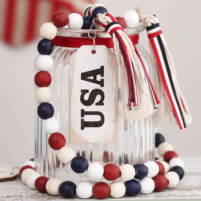 Wholesale 4th of July Independence Day Decoration Party Wooden Beaded Ornament DIY Tassel Pendant MOQ≥2 JDC-OS-SY004