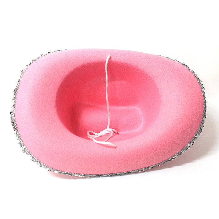 Carta de ventas de plumas al por mayor Sombrero de vaquero Sequin Pink Moq≥3 JDC-FH-Shany002