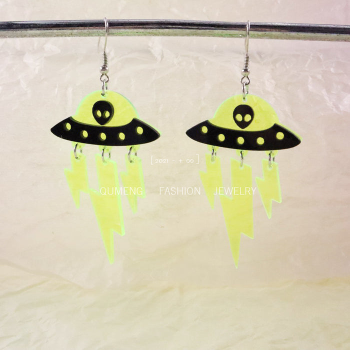 Wholesale Earrings Acrylic Halloween Funny Alien Fluorescent MOQ≥2 JDC-ES-MOSHU031