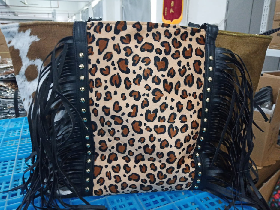Wholesale Tote Bag PU Cow Bag Leopard Print Tassel Shopping Bag MOQ≥3 JDC-HB-HMLD003