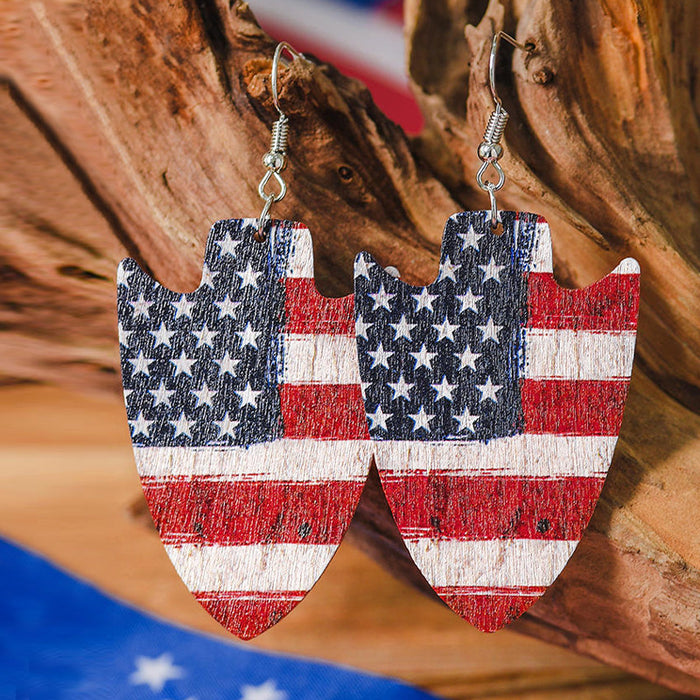 Wholesale 4th of July Independence Day Water Drop Triangle Pu Leather Earrings MOQ≥2 JDC-ES-Miaos002