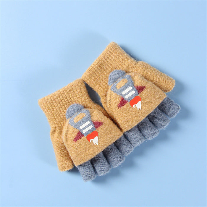 Wholesale Gloves Plush Warm Cute Flip Half Finger Knitted Touch Screen JDC-GS-RH016