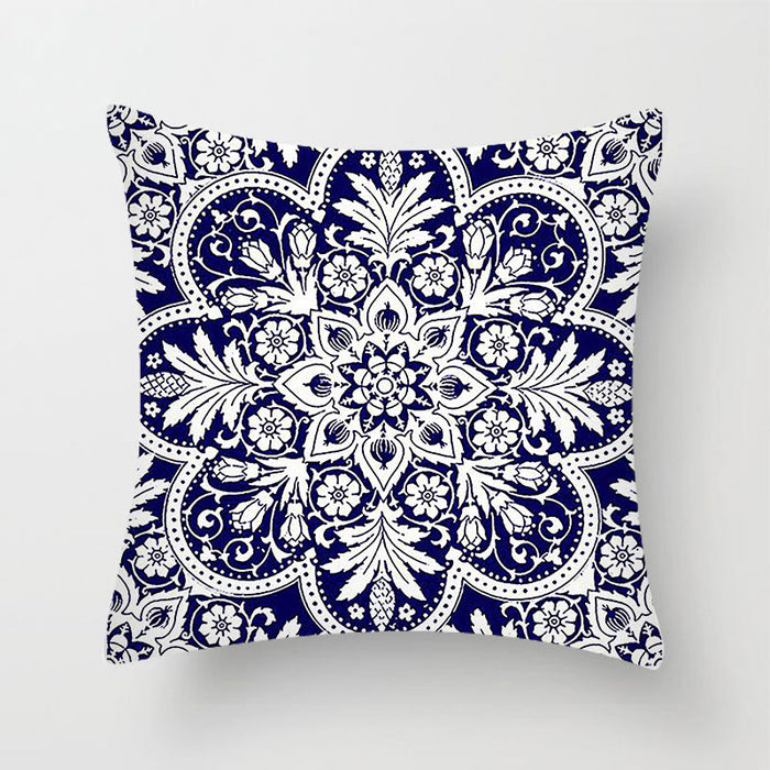 Impresión geométrica al por mayor abstracto de porcelana azul y blanca Piel de durazno Casa de almohada MOQ≥2 JDC-PW-XIANGREN002