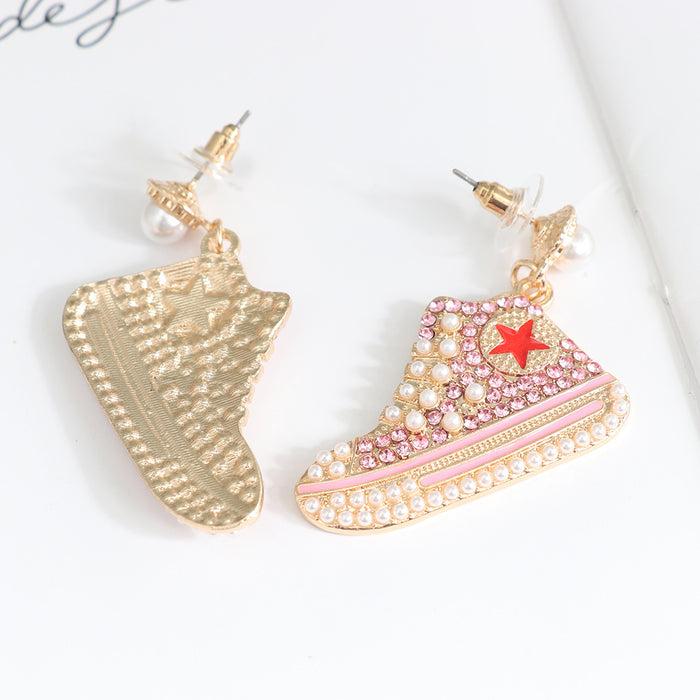 Wholesale Earrings Alloy Diamonds Cute Pink Girls Casual Shoes JDC-ES-JJ362